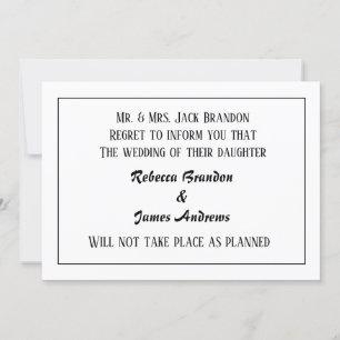 Carte d'annonce d'annulation de mariage élégante