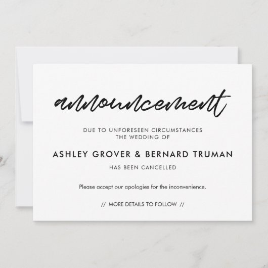Carte d'annonce d'annulation de mariage moderne (Devant)
