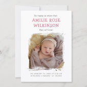 Carte d'annonce d'arrivée de bébé fille avec photo (Devant)