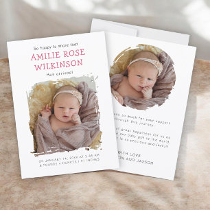 Carte d'annonce d'arrivée de bébé fille avec photo