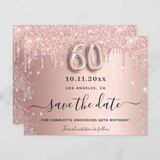 Carte d'annonce de 60e anniversaire à paillettes r (Devant / Derrière)