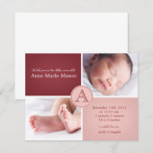 carte d'annonce de bébé FILLE (Devant / Derrière)