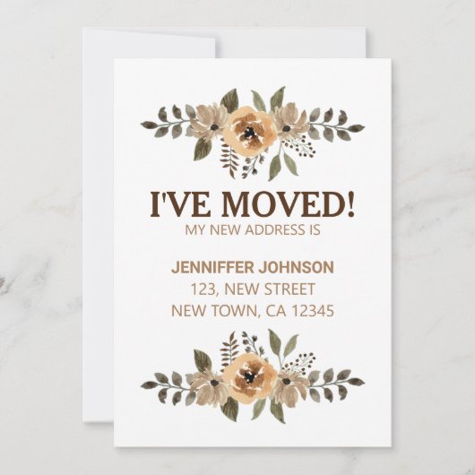 Carte d'annonce de déménagement Watercolor Flora (Devant)