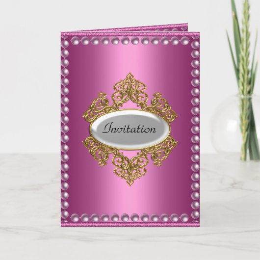 Carte d'annonce de fête d'anniversaire rose (Devant)