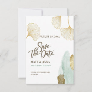 Carte d'annonce de feuilles dorées "Save the Date"