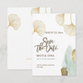 Carte d'annonce de feuilles dorées "Save the Date" (Devant / Derrière)