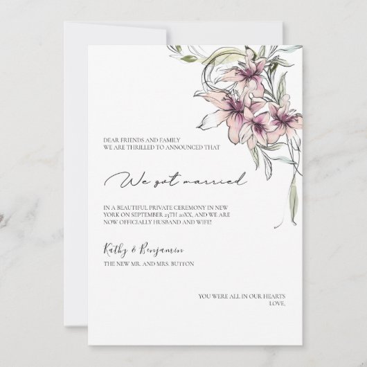 Carte d'annonce de fleurs de lys roses - carte pho (Devant)