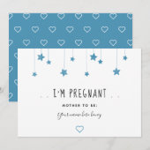 Carte d'annonce de grossesse Blue Stars and Hearts (Devant / Derrière)