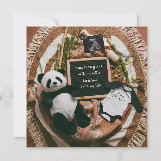 Carte d'annonce de grossesse Boho Neutre Panda (Devant)