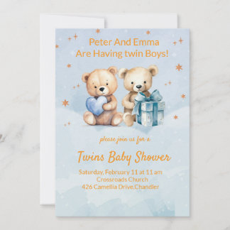 Carte d'annonce de jumeaux bébés garçons adorable