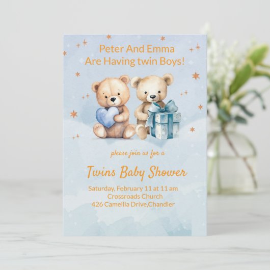 Carte d'annonce de jumeaux garçons adorable (Debout devant)