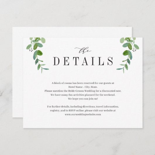 Carte d'annonce de mariage à feuillage de verdure  (Devant / Derrière)