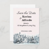 Carte d'annonce de mariage à l'aquarelle bleue hiv (Devant / Derrière)