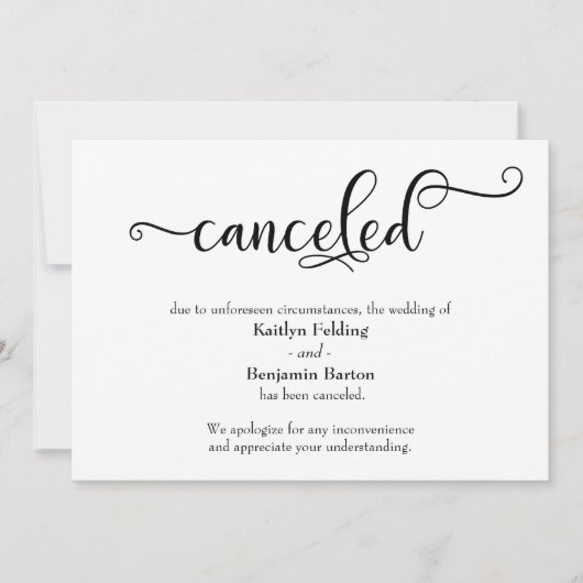 Carte d'annonce de mariage annulé avec calligraphi (Devant)