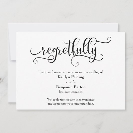 Carte d'annonce de mariage annulé avec regret (Devant)