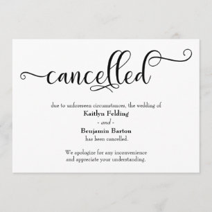 Carte d'annonce de mariage annulé en calligraphie
