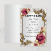 Carte d'annonce de mariage aux élégantes roses rou (Devant / Derrière)