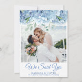 Carte d'annonce de mariage aux hortensias bleus fl (Devant)