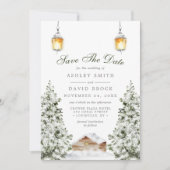 Carte d'annonce de mariage Cabane Rustique d'Hiver (Devant)