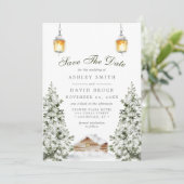 Carte d'annonce de mariage Cabane Rustique d'Hiver (Debout devant)