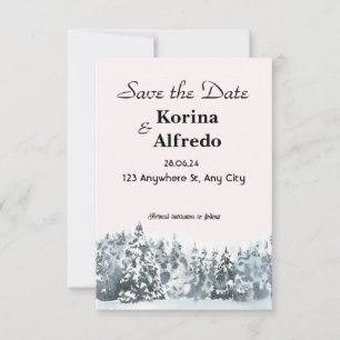 Carte d'annonce de mariage d'hiver à l'aquarelle b