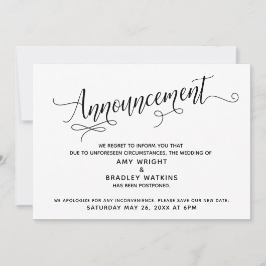 Carte d'annonce de mariage élégamment retardée (Devant)