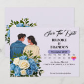 Carte d'annonce de mariage élégante à l'aquarelle (Devant / Derrière)