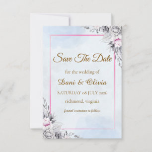 Carte d'annonce de mariage élégante aux fleurs ros