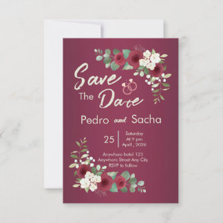 Carte d'annonce de mariage élégante bordeaux et or