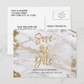 Carte d'annonce de mariage élégante en marbre et o (Devant / Derrière)