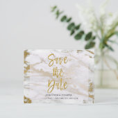 Carte d'annonce de mariage élégante en marbre et o (Debout devant)