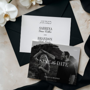 Carte d'annonce de mariage élégante en noir et bla