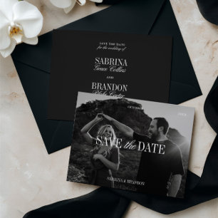 Carte d'annonce de mariage élégante en noir et bla