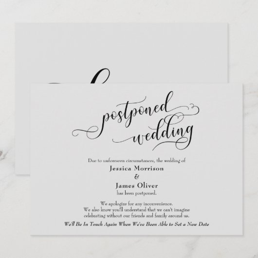 Carte d'annonce de mariage élégante, grise et repo (Devant / Derrière)