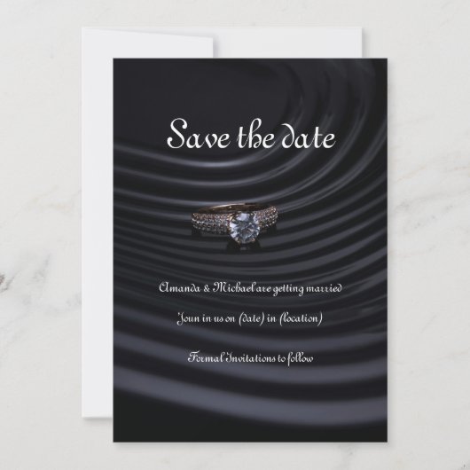 Carte d'annonce de mariage élégante noire "Save th (Devant)