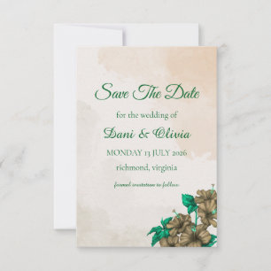 Carte d'annonce de mariage élégante verte botaniqu
