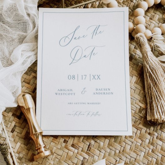 Carte d'annonce de mariage en bleu poussiéreux ave