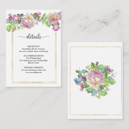 Carte d'annonce de mariage florale rose chic (Devant / Derrière)