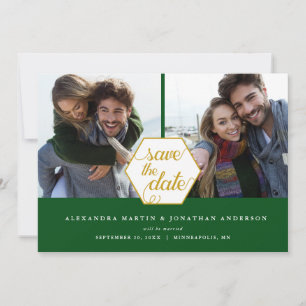 Carte d'annonce de mariage Gold Polygon 2 Photos E