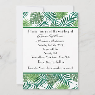 Carte d'annonce de mariage plat avec palmiers trop