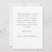 Carte d'annonce de mariage pour jeunes mariés en f (Dos)