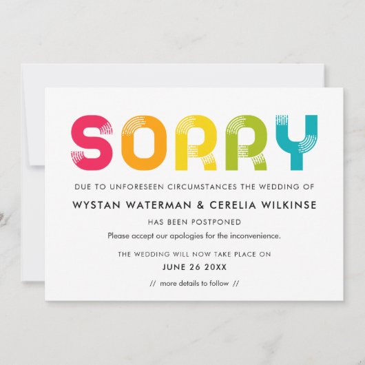 Carte d'annonce de mariage reporté colorée (Devant)