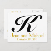 Carte d'annonce de monogramme de mariage K Or Noir (Devant / Derrière)