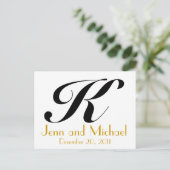 Carte d'annonce de monogramme de mariage K Or Noir (Debout devant)