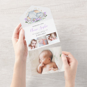 Carte d'annonce de naissance avec photo d'éléphant