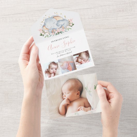 Carte d'annonce de naissance avec photo d'éléphant (Déchirure)