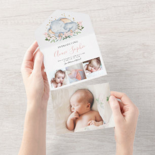 Carte d'annonce de naissance avec photo d'éléphant