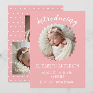 Carte d'annonce de naissance Baby Girl coeurs rose
