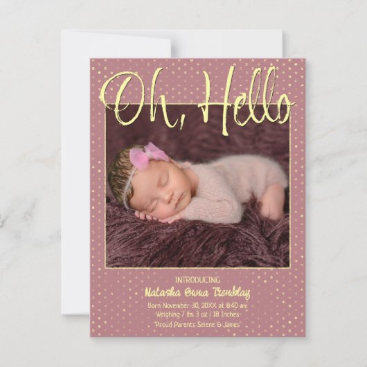 Carte d'annonce de naissance Baby Oh, Hello Flat (Devant)