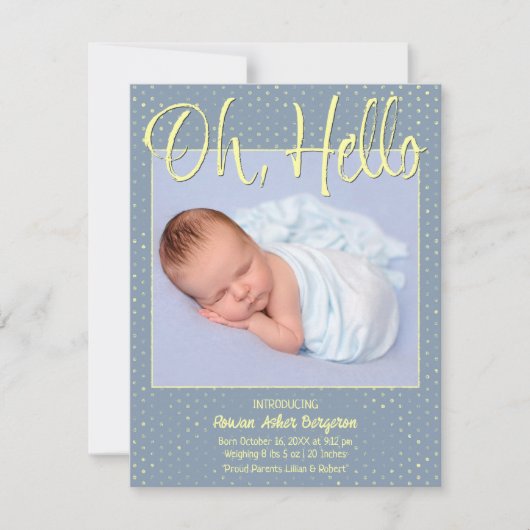 Carte d'annonce de naissance Baby Oh, Hello Flat (Devant)